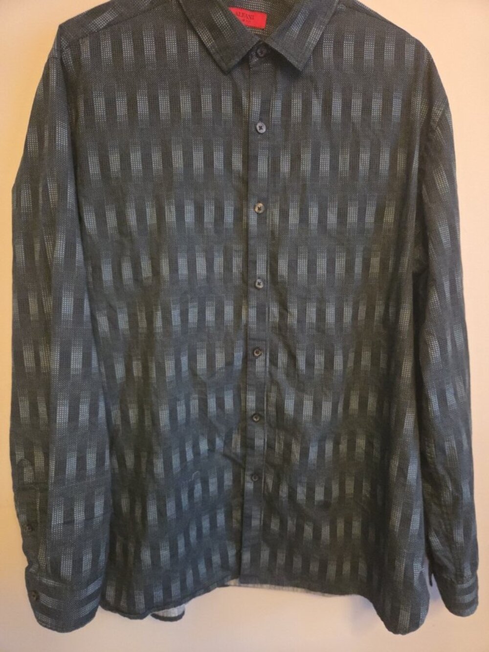 Alfani Men's XL Slim Fit Green Geometric Cotton Long Sleeve Point Collar
